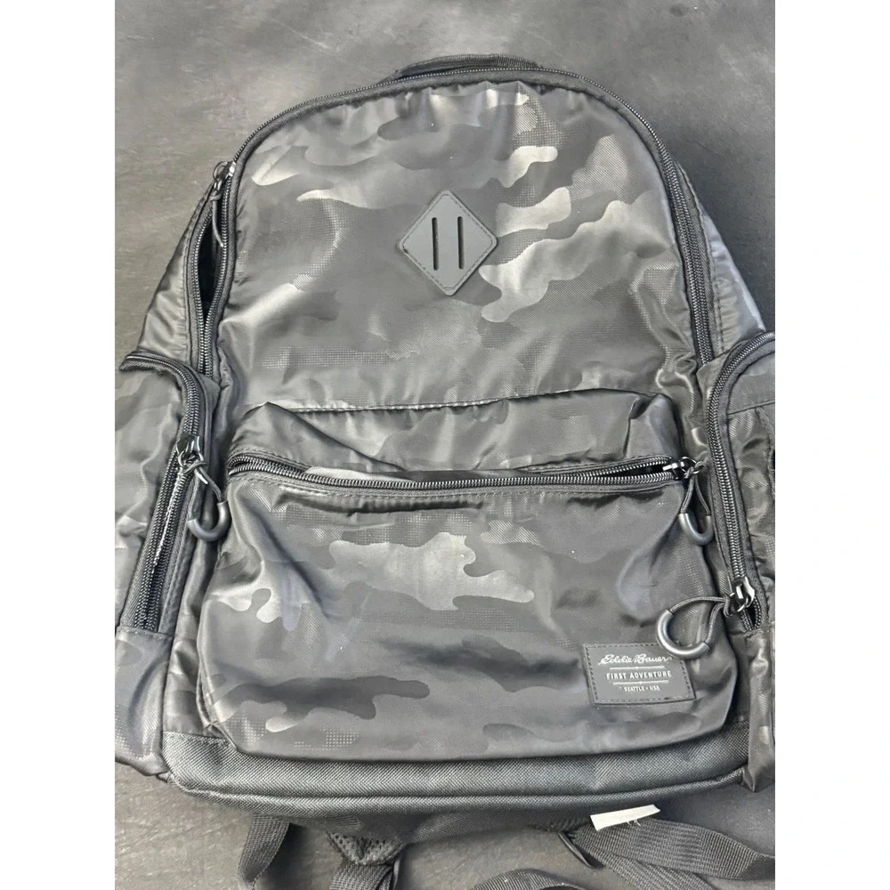 Eddie Bauer First Adventure Backpack Black Camo Daypack Travel School Mens Bag